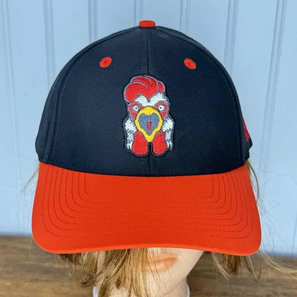 Red Rooster Golf Hat Black W/Red Bill Rooster Logo Perforated SnapBack